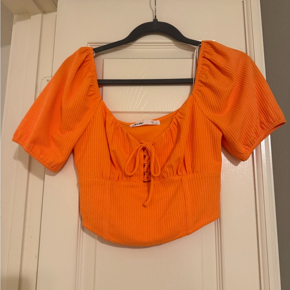Elodie Vibrant Orange Lace-Up Blouse NWOTs